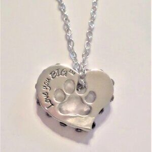 LOVE YOU BIG gem-edged heart with paw cutout on 18"-20" fine link chain